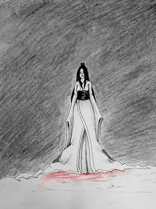 La Yuki Onna - Youkai - Illustration traditionnelle par Kokoreth