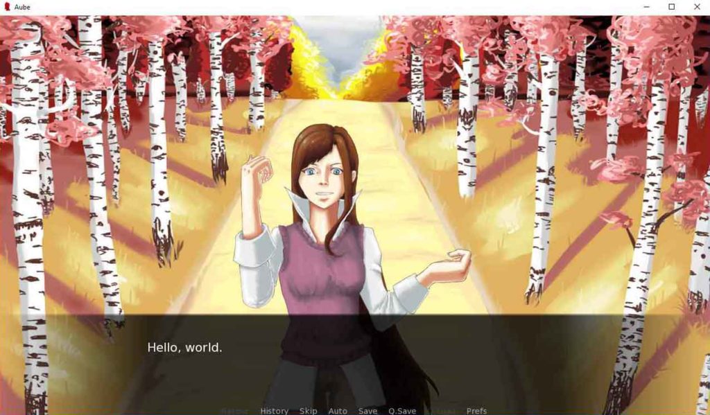 Image test de mon visual novel, un jeu vidéo sous forme de texte, images avec du son (bruitage) et musique.