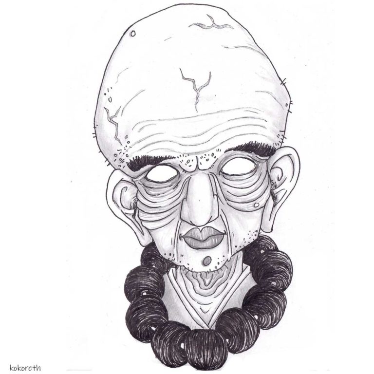 Dessin traditionnel de Yôkai - Portrait du Nurarihyon | Kokoreth art