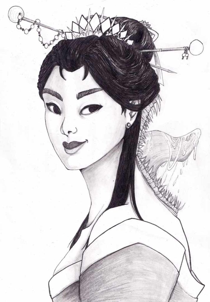 La femme à deux bouches - Illustration traditionnelle par Kokoreth