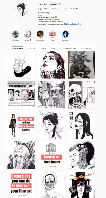 capture d'écran de ma page instagram @kokoreth !