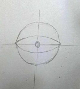 tutoriel pour dessiner un oeil en vue de face, croquis pour placer les paupières
